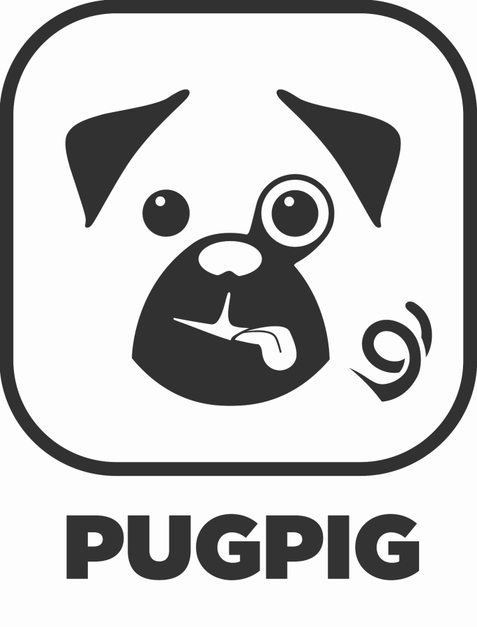 Pugpig tile and logo charcoal 2000px WEB NEW 20 06 24